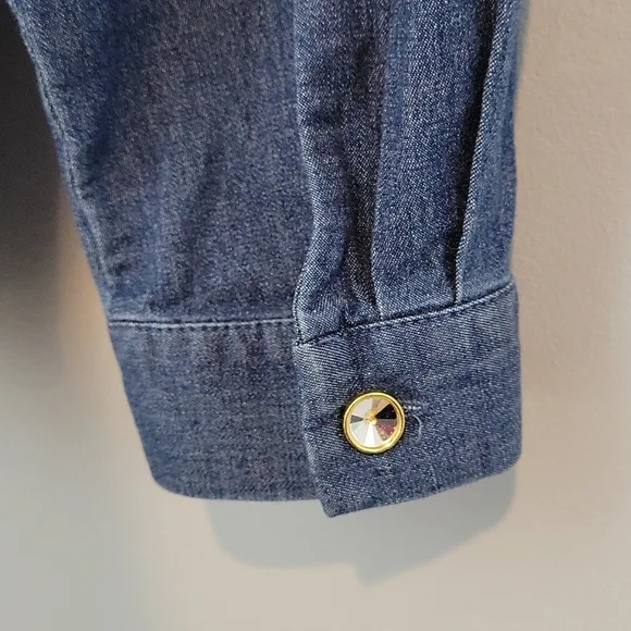 Quacker Factory SUNFLOWER  embroidered rhinestones shirt Size Large Button Down - Picture 9 of 13